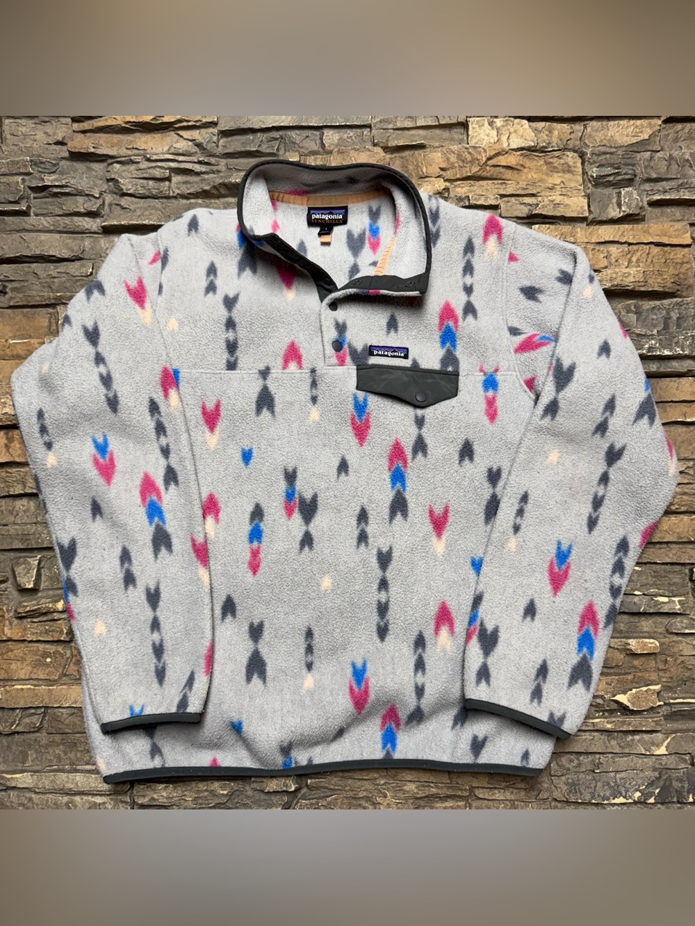 Patagonia Synchilla Wish Tails Snap Fleece Pullover Jacket Women Large Gray